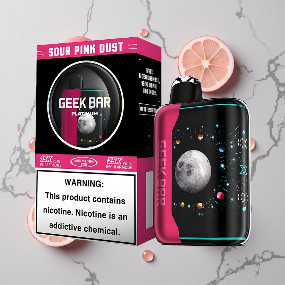 Zure Roze Poeder GEEK BAR Platinum Edition 25000 Puffs Premium Matte Platinum Steel Finish wholesale Netherlands