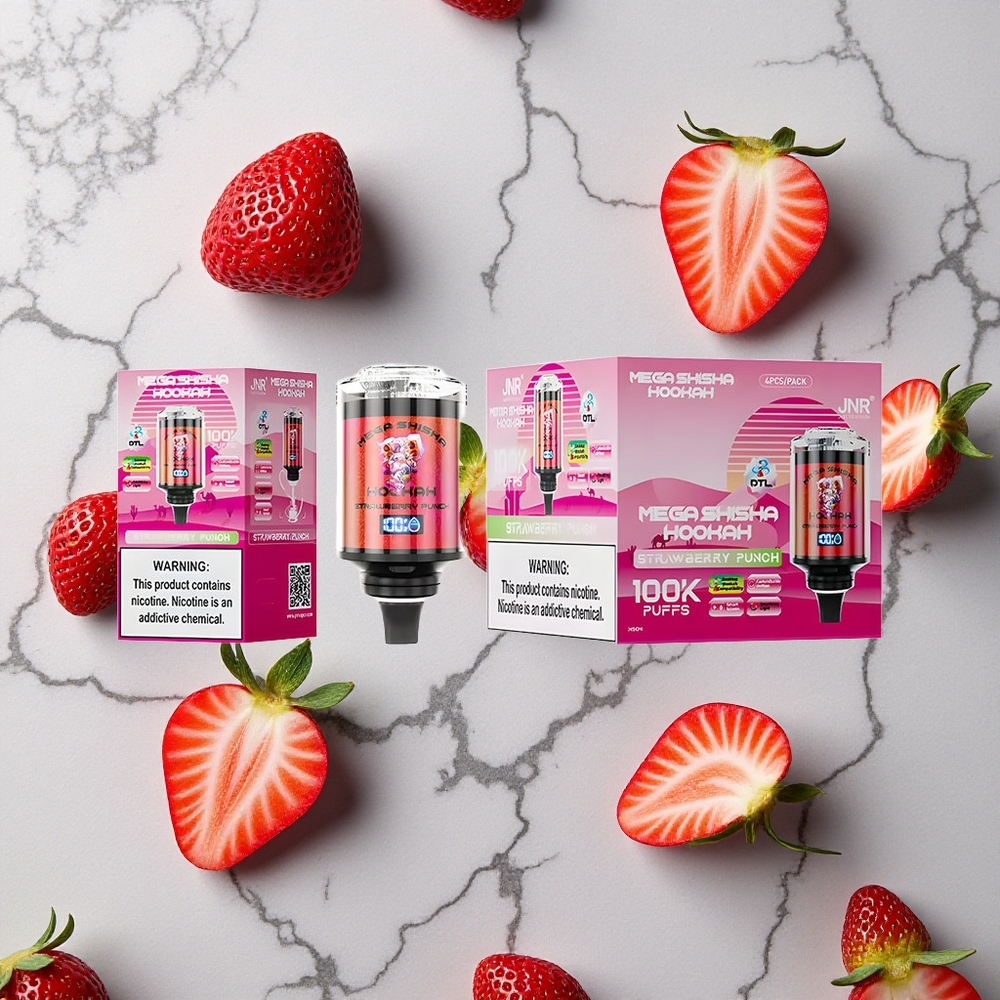 Aardbei Punch JNR Mega Shisha Hookah 100K 2200mAh Oplaadbare Batterie wholesale Netherlands