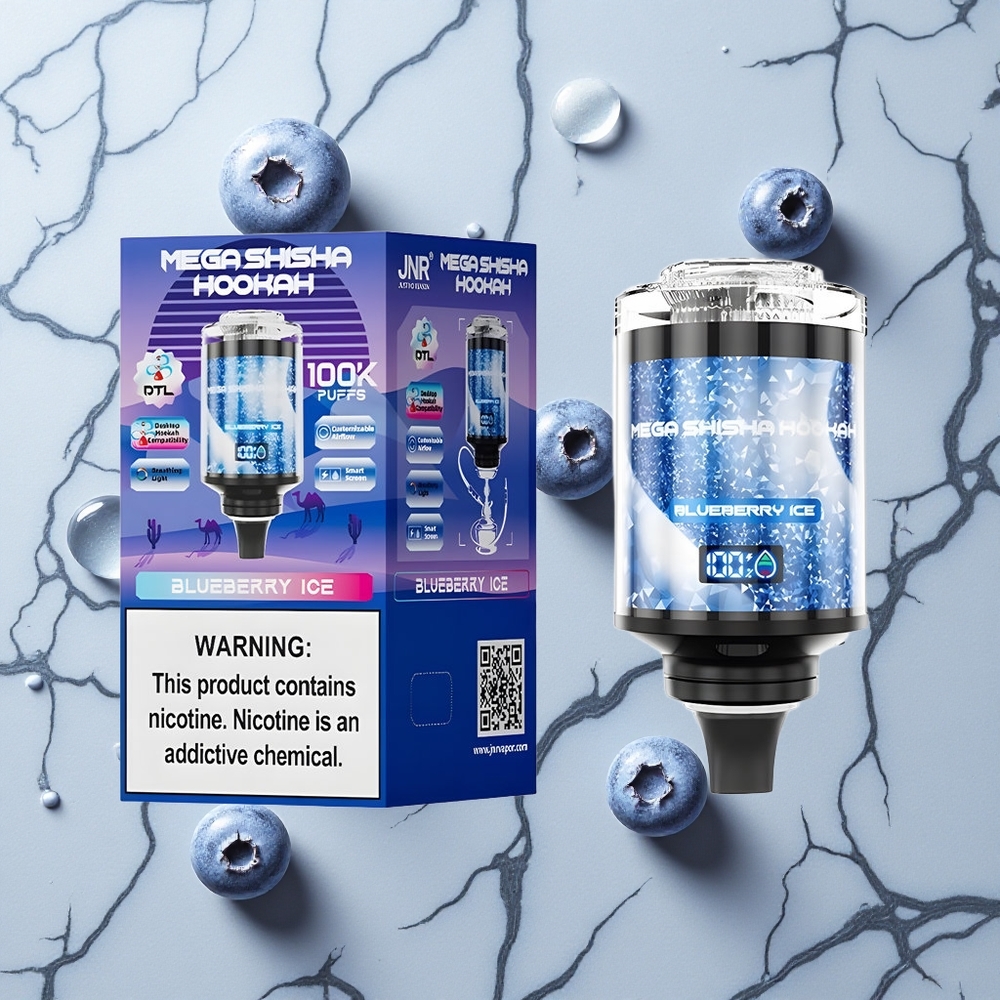 Blauwe Bes IJs JNR Mega Shisha Hookah 100K Desktop Compatibel 60ml Vloeistof Capaciteit wholesale Netherlands
