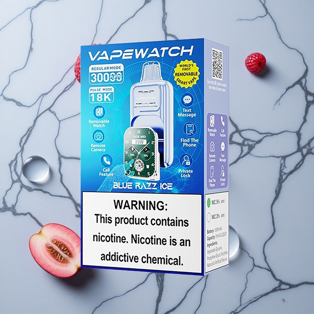 Blauwe Framboos IJs JNR Vape Watch 30000 Puffs 19mL Vloeistof Dual Mesh Coil wholesale Netherlands