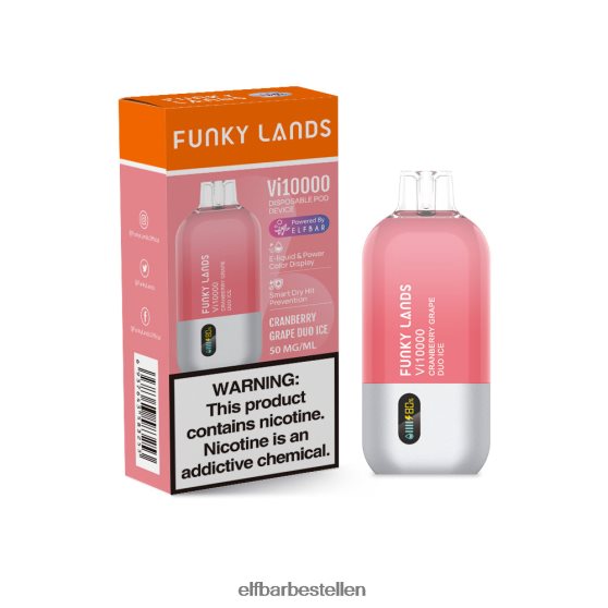 ELFBAR- 4PZ460452 cranberry druif duo ijs funky landt de beste smaak wegwerpvape vi10000 druivenserie elf bar bestellen nederland