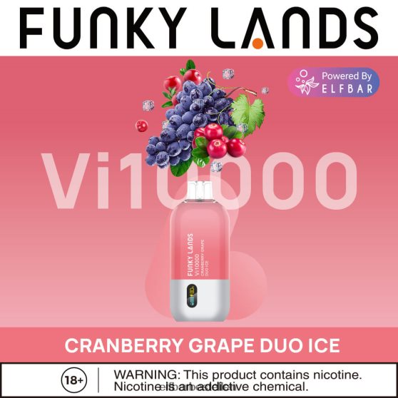 ELFBAR- 4PZ460467 cranberry druif duo ijs funky lands wegwerpvape vi10000 trekjes elfbar 651 bestellen